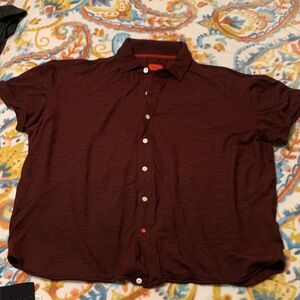 Isaia Dark Red Casual Button Down Shirt